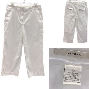 Merona White Cotton Contour Fit Cropped 2 Pocket Stretch Pants Womens 12